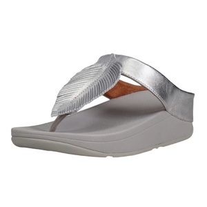FitFlop Fino Feather Toe Post Leather Sandal Silver Metallic Women’s Size 8